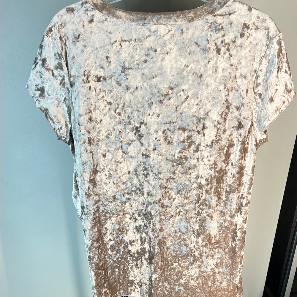 Hummingbird Silver-Taupe Crushed Velvet Twist Front Tee - Picture 6 of 6